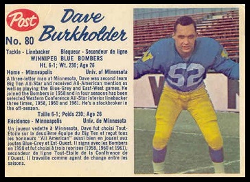 Dave Burkholder - 1962 Post CFL #80 - Vintage Football Card Gallery